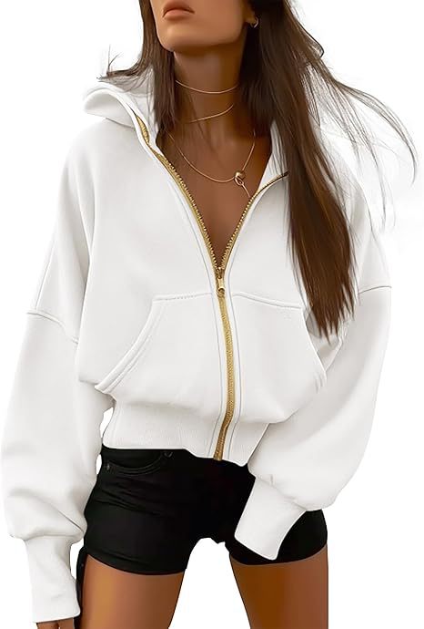 2026 Autumn Winter New Women's Fashion Zipper Hooded Long Sleeve Short Sportswear Casual Plush Hoodie - SNMShop