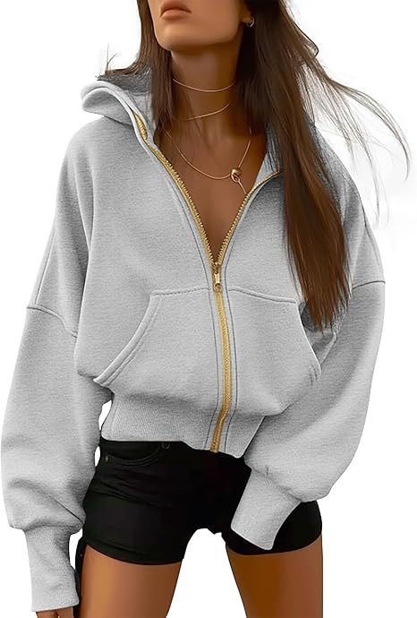 2026 Autumn Winter New Women's Fashion Zipper Hooded Long Sleeve Short Sportswear Casual Plush Hoodie - SNMShop