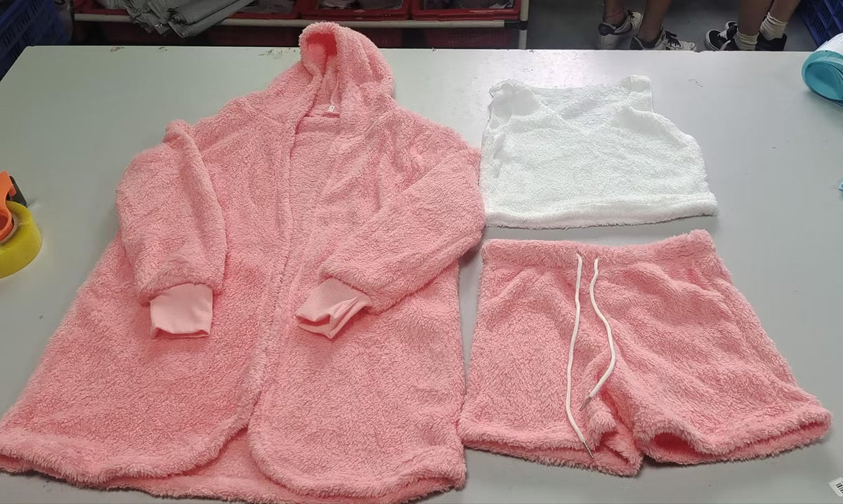 3pcs Womens Clothing Long Sleeve Crop Tank Top And Drawstring Shorts Pajama Set - SNMShop