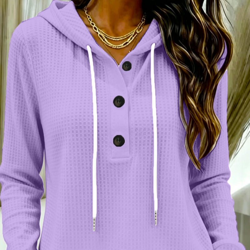 Button-up V-neck Long-sleeved Pullover Sports Hoodie - SNMShop