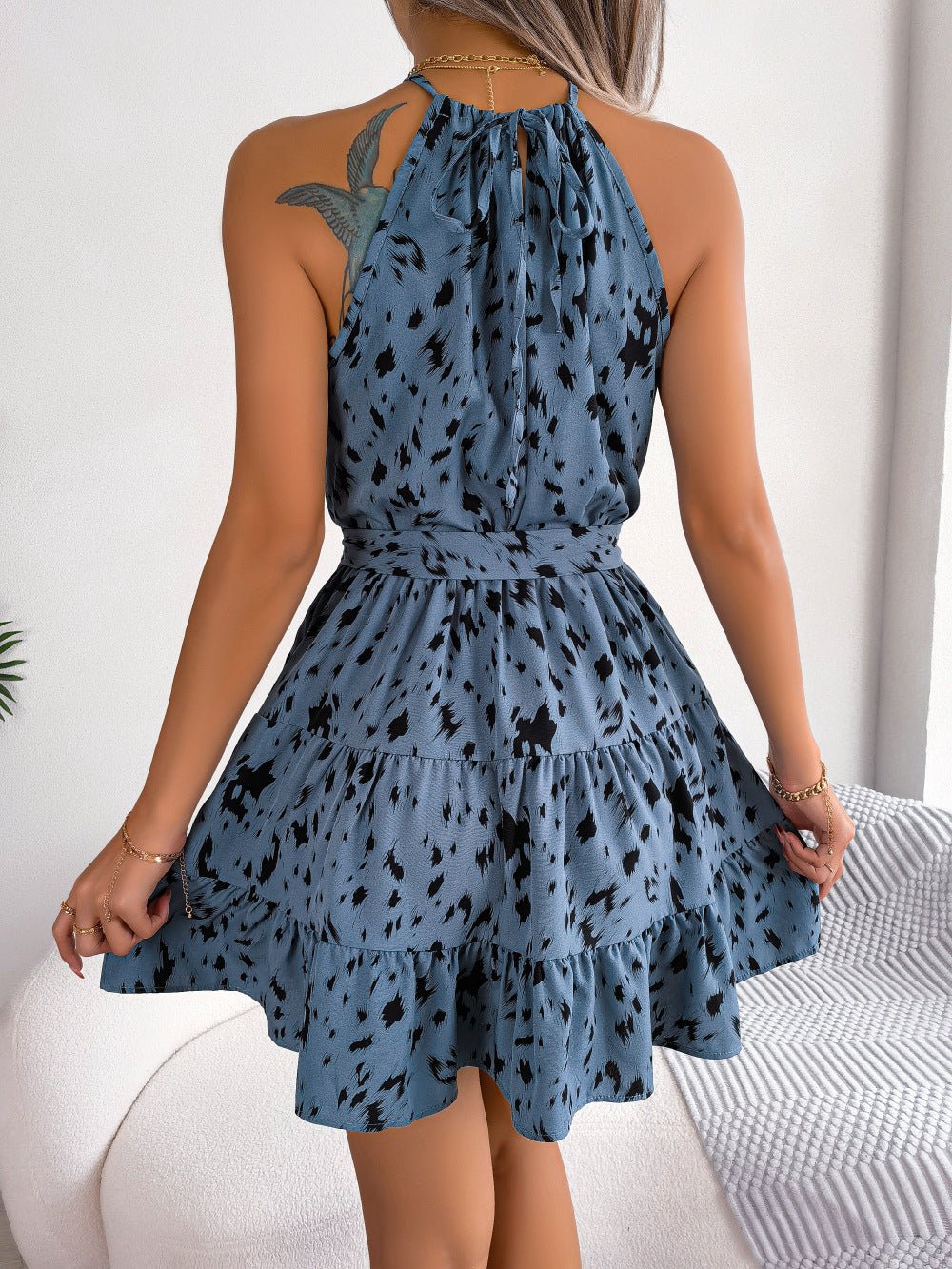 Casual Leopard Print Ruffled Swing Dress Summer Fashion Beach Dresses Women - SNMShop