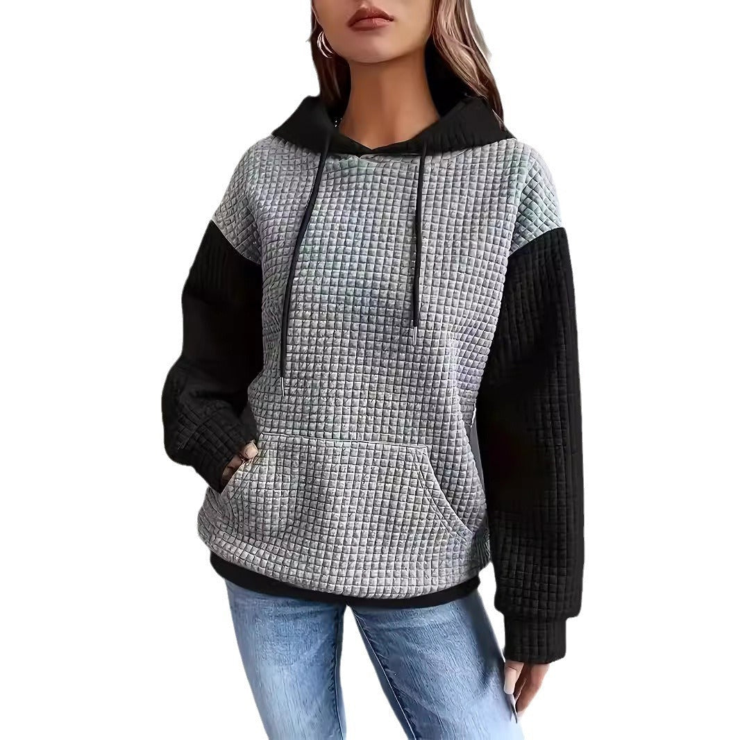 Casual Loose Stitching Color Block Pullover Hoodie - SNMShop