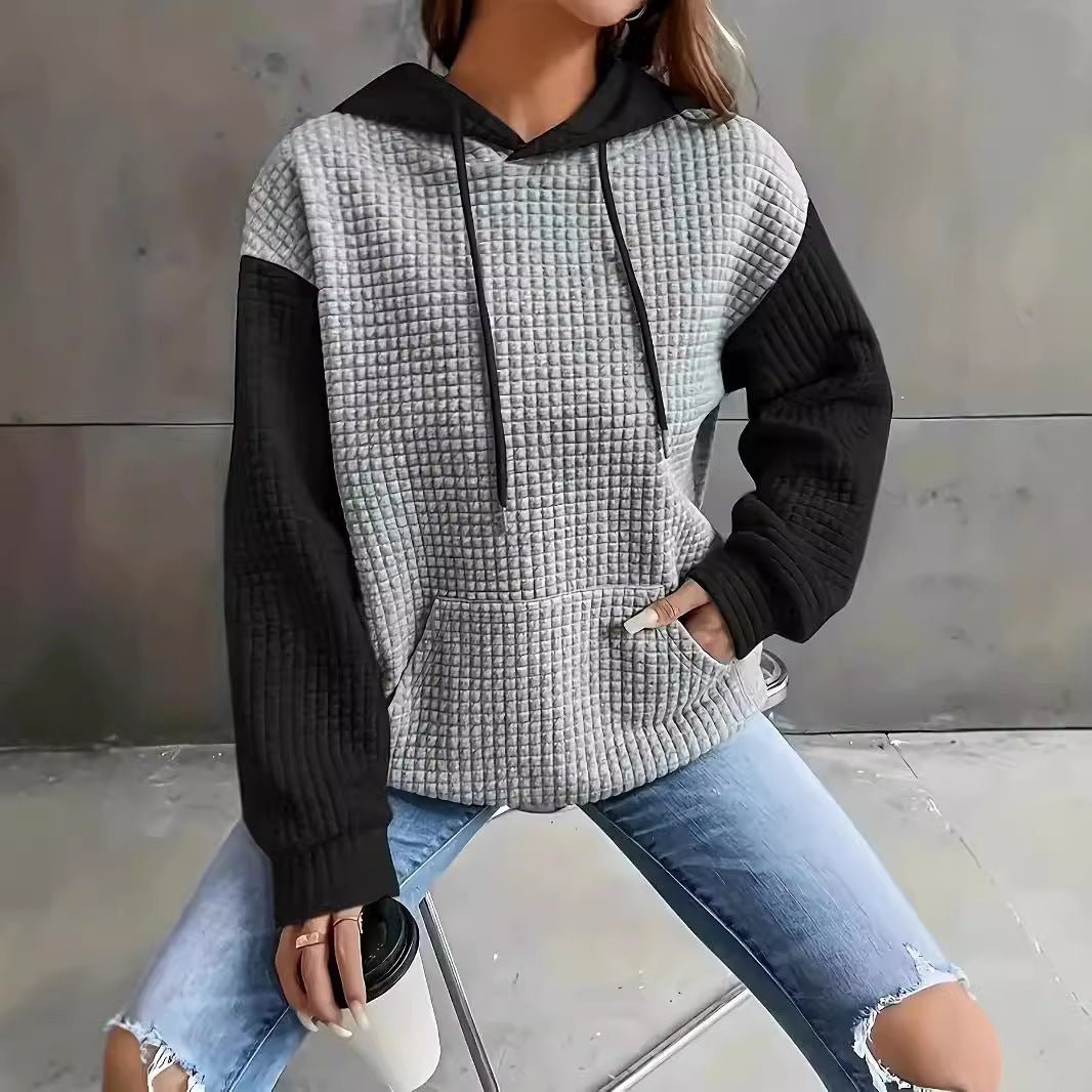 Casual Loose Stitching Color Block Pullover Hoodie - SNMShop
