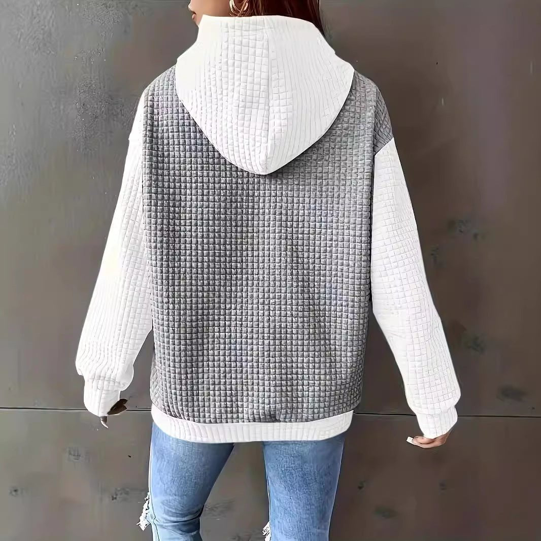Casual Loose Stitching Color Block Pullover Hoodie - SNMShop