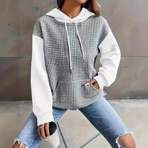 Casual Loose Stitching Color Block Pullover Hoodie - SNMShop