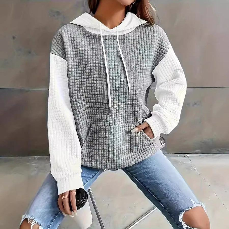 Casual Loose Stitching Color Block Pullover Hoodie - SNMShop