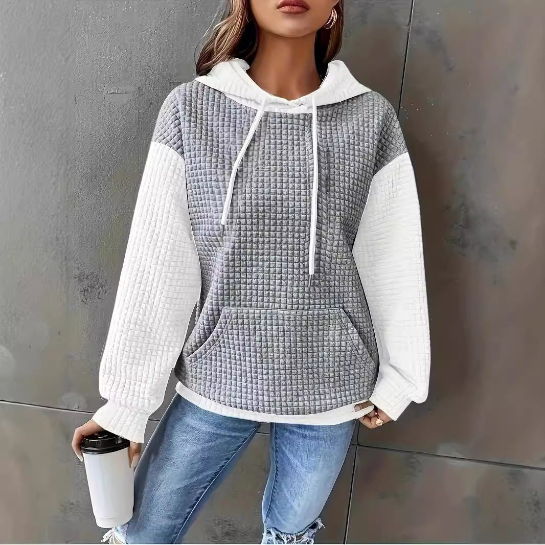 Casual Loose Stitching Color Block Pullover Hoodie - SNMShop