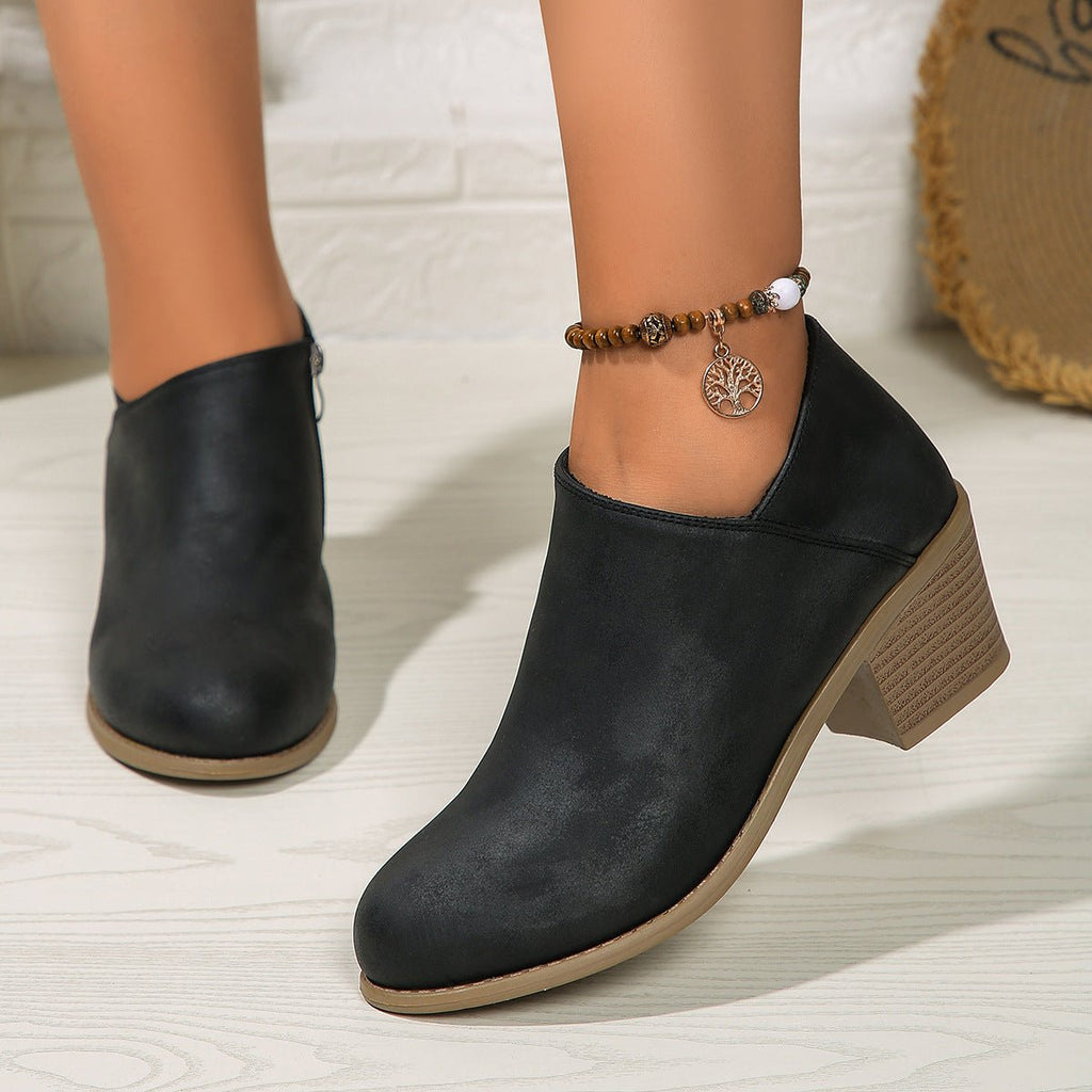 Chunky Heel Round Toe Ankle Boots With Side Zipper Design Fashion Fall Winter Short Boots For Women Shoes - SNMShop