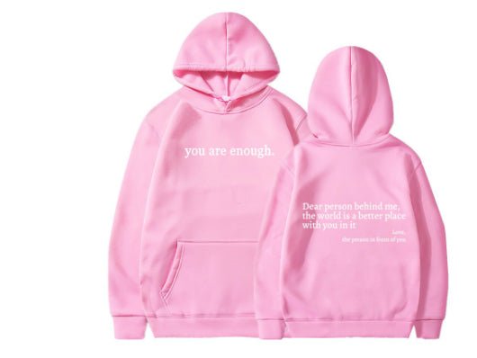 Dear Person Behind Me,the World Is A Better Place,with You In It,love,the Person In Front Of You,Women's Plush Letter Printed Kangaroo Pocket Drawstring Printed Hoodie Unisex Trendy Hoodies - SNMShop