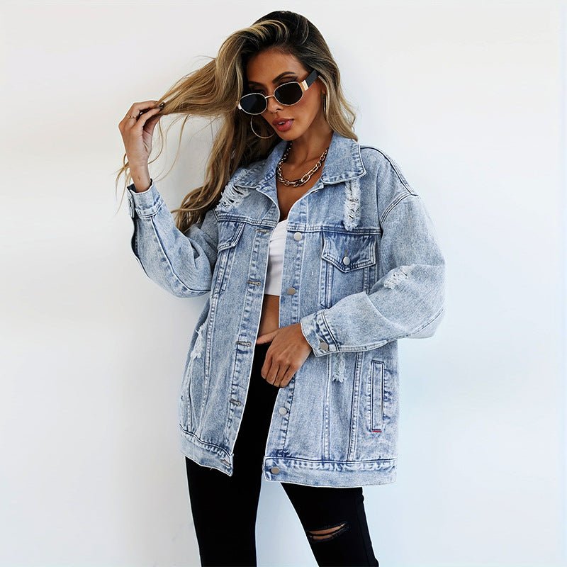 Fashion Denim Jacket Boyfriend-style Ripped Distressed - SNMShop