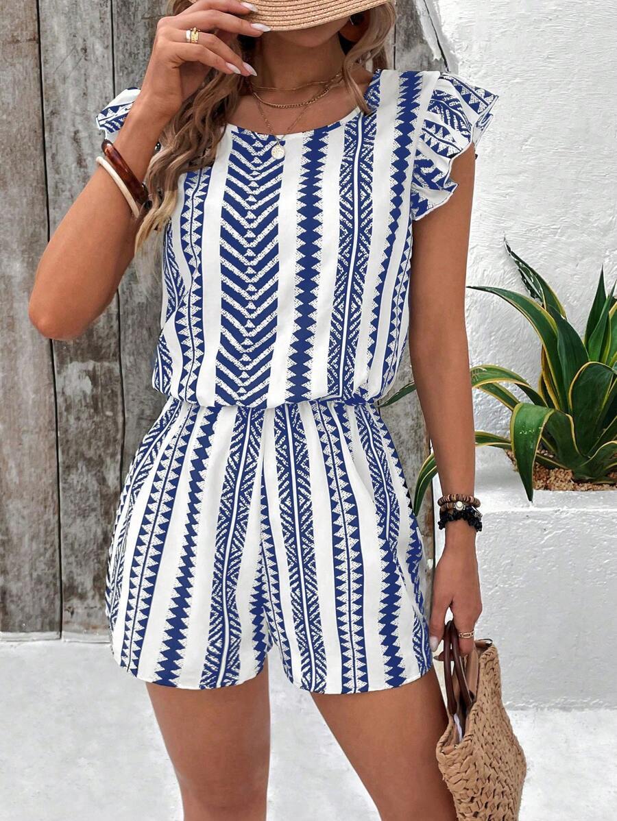 Female Strap Floral Print Ruffles Jumpsuit - SNMShop