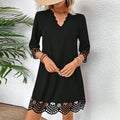 Lace Burning Flower A- Line V-neck Long-sleeve Dress - SNMShop