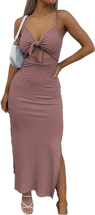 Lace-up Hollow Slit Sling Dress - SNMShop