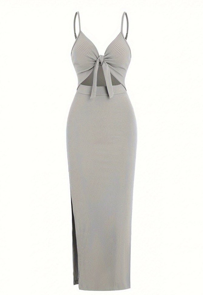 Lace-up Hollow Slit Sling Dress - SNMShop