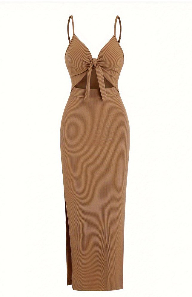 Lace-up Hollow Slit Sling Dress - SNMShop