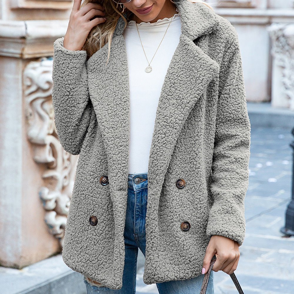 Loose Lapel Fluffy Coat Winter Button Jacket Cardigan Outwear For Women Clothing - SNMShop