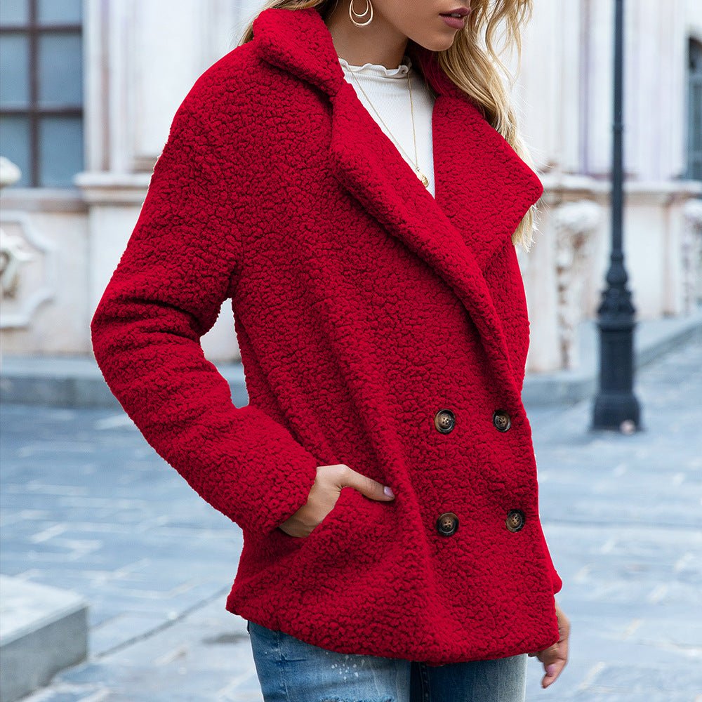 Loose Lapel Fluffy Coat Winter Button Jacket Cardigan Outwear For Women Clothing - SNMShop