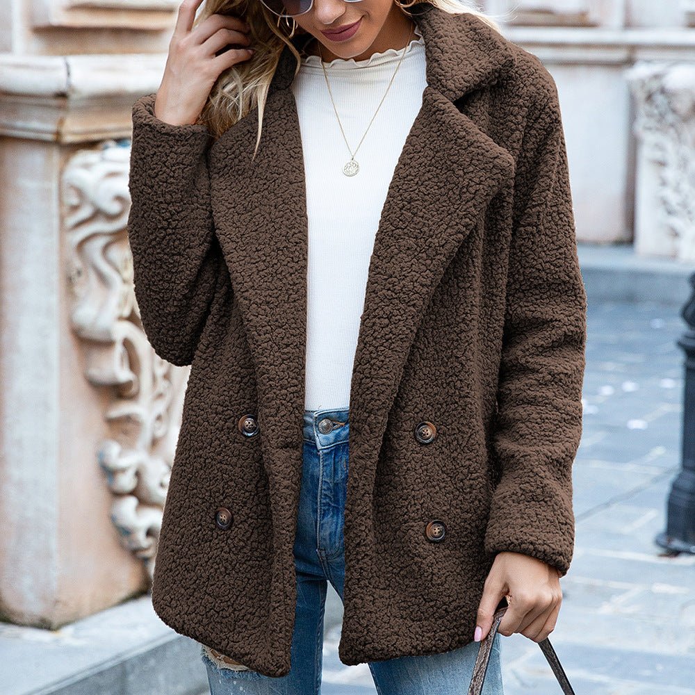 Loose Lapel Fluffy Coat Winter Button Jacket Cardigan Outwear For Women Clothing - SNMShop