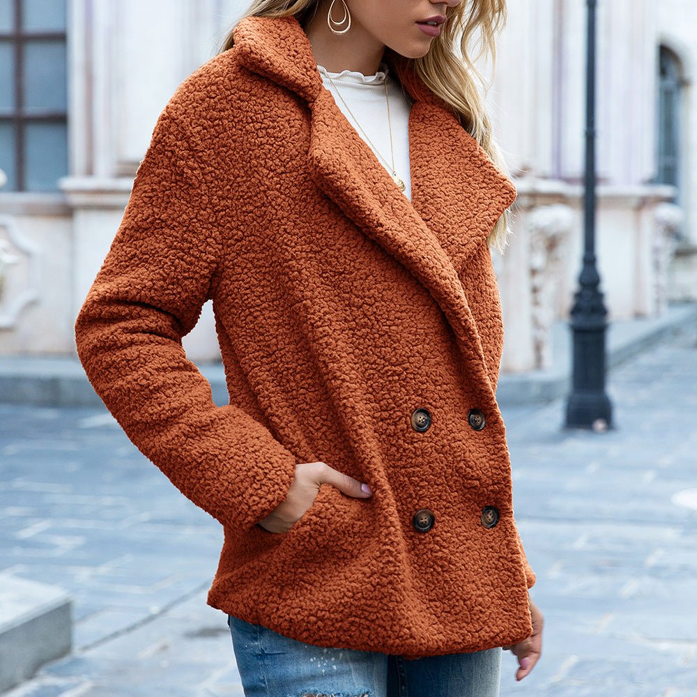 Loose Lapel Fluffy Coat Winter Button Jacket Cardigan Outwear For Women Clothing - SNMShop