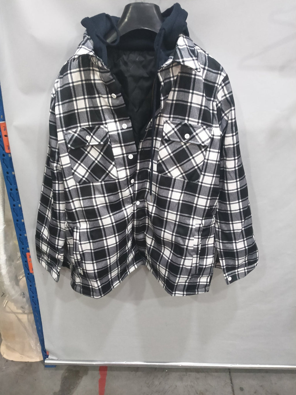 Men's Plaid Hooded Coat Winter Warm Button Zip-up Jacket Fashion Casual Thick Padded Long Sleeves Outerwear Clothing - SNMShop