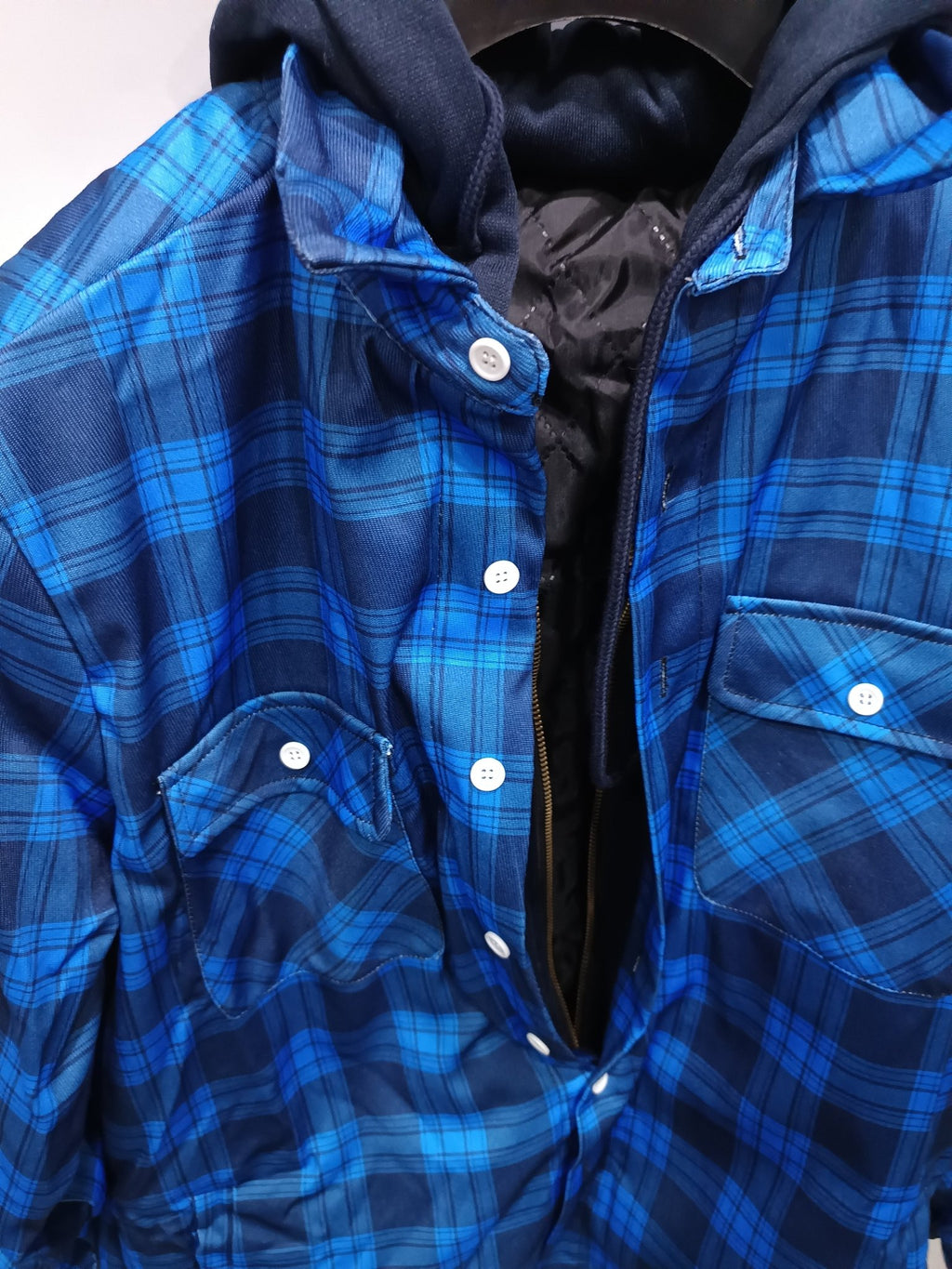 Men's Plaid Hooded Coat Winter Warm Button Zip-up Jacket Fashion Casual Thick Padded Long Sleeves Outerwear Clothing - SNMShop