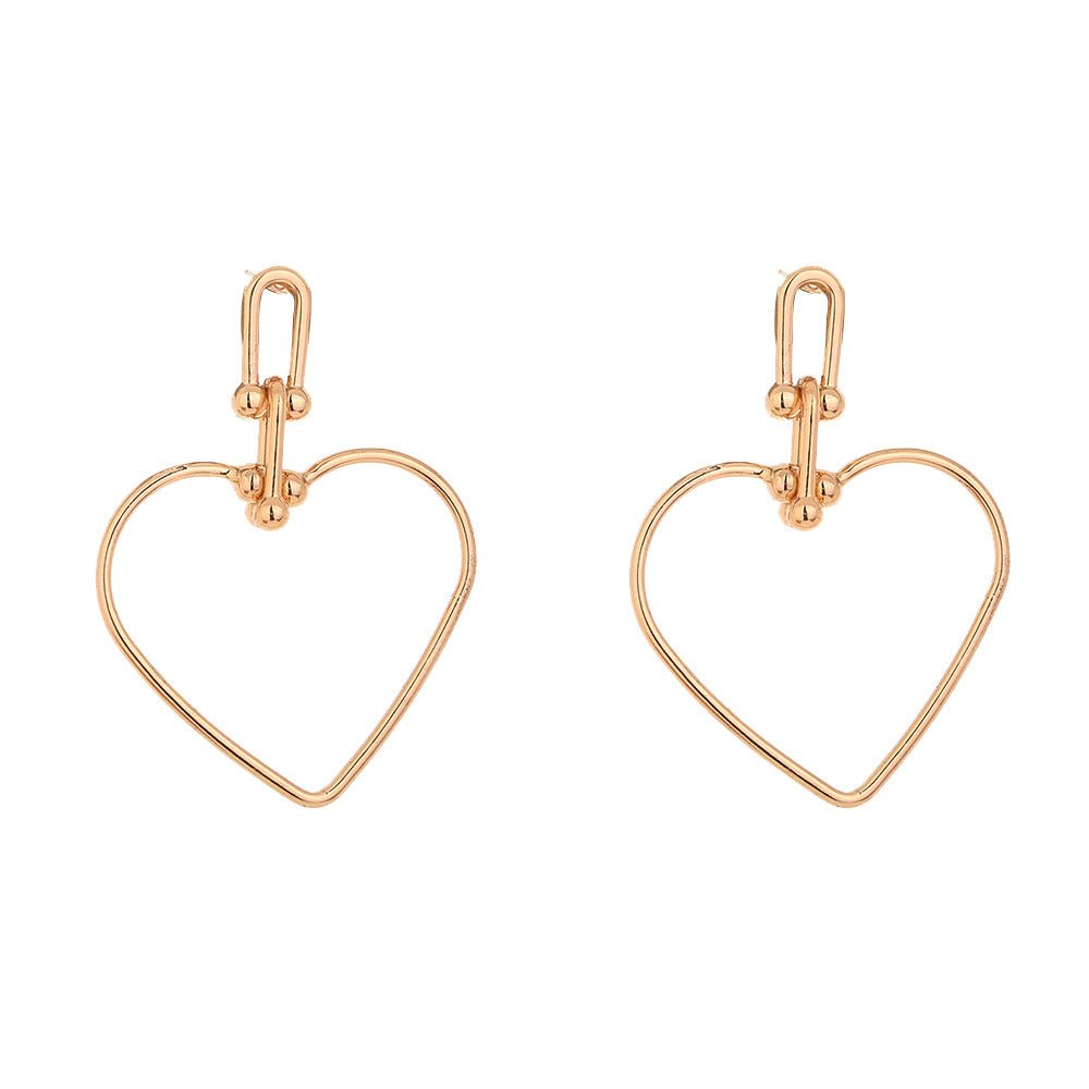 Metal Heart Earrings Simple And Fashionable Personality Hollow Heart-shaped Alloy Earrings - SNMShop