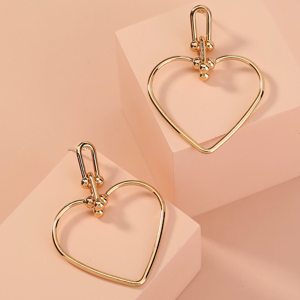 Metal Heart Earrings Simple And Fashionable Personality Hollow Heart-shaped Alloy Earrings - SNMShop