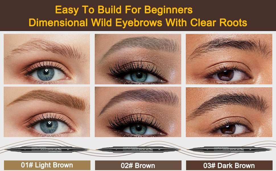 Microblading Eyebrow Pencil ,2-in-1 Dual-Ended Eyebrow Pen With 2-Fork-Tip ,Waterproof Eyebrow Pen, Light Brown,Brown,dark Brown - SNMShop