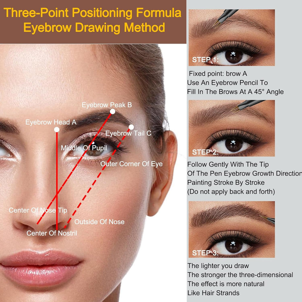 Microblading Eyebrow Pencil ,2-in-1 Dual-Ended Eyebrow Pen With 2-Fork-Tip ,Waterproof Eyebrow Pen, Light Brown,Brown,dark Brown - SNMShop