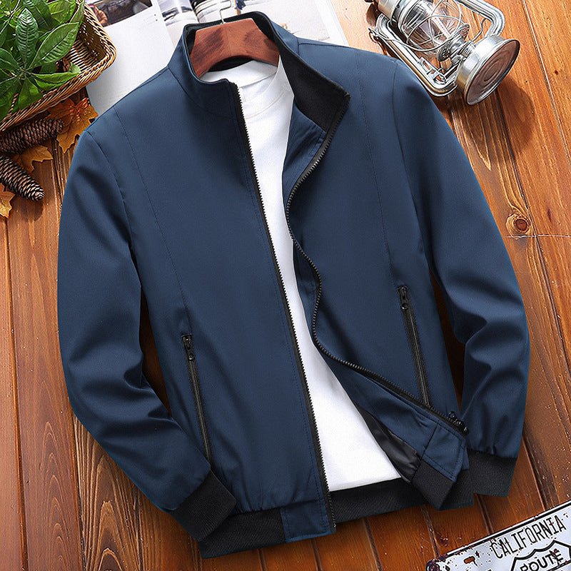 New Men's Jacket Stand Collar Solid Color Plus Size Coat - SNMShop