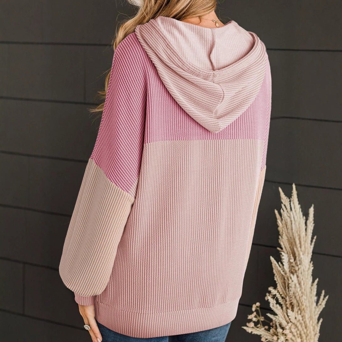 New-style Color-block Long-sleeve Hoodie With A Loose Fit - SNMShop
