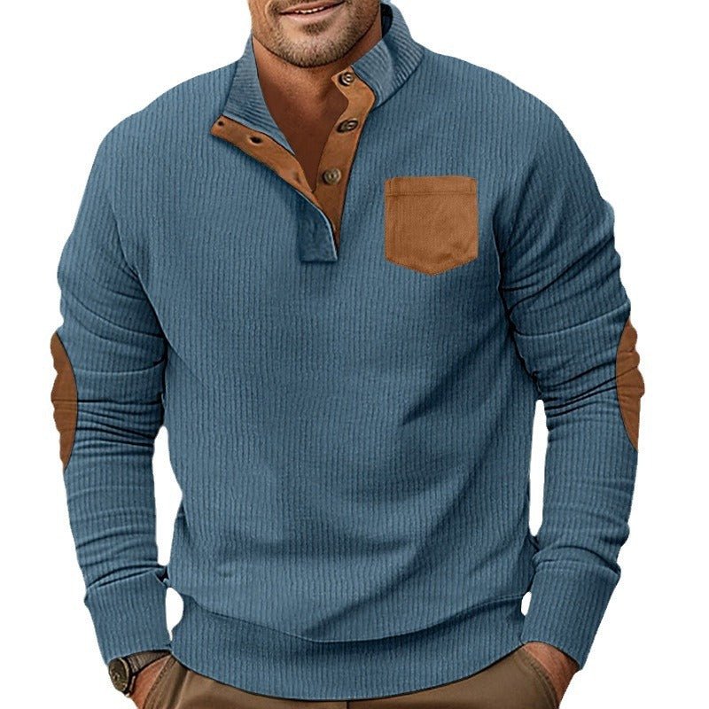 Patch Pocket Jacket Stand Collar Long Sleeve Corduroy Multicolor Hoodie - SNMShop