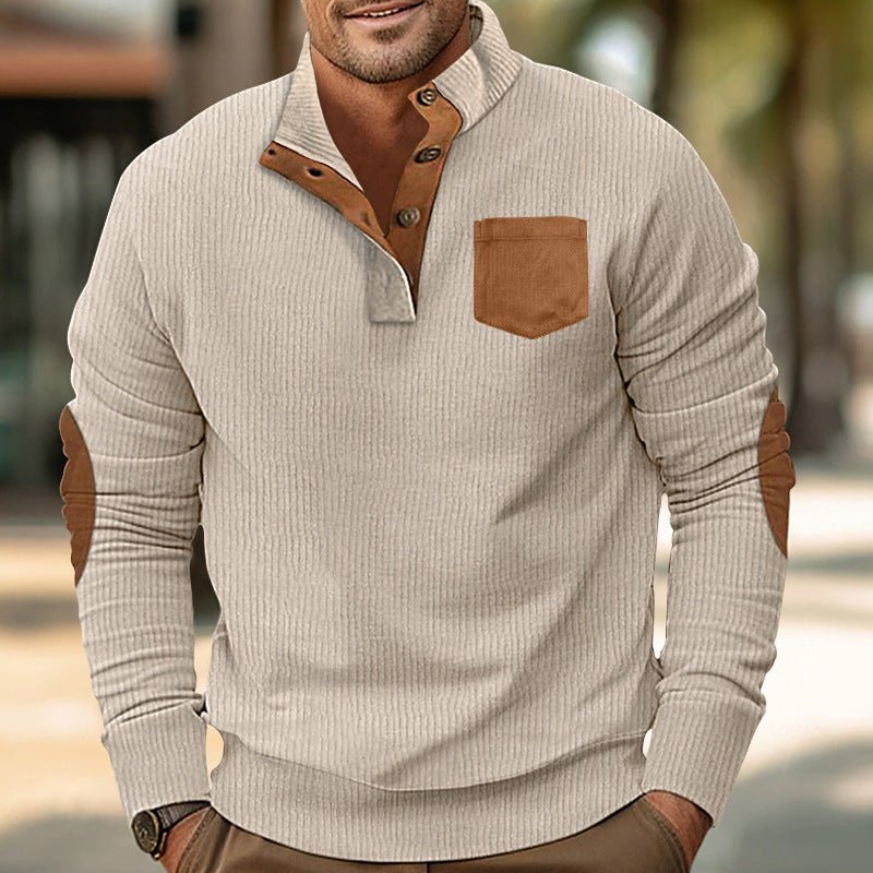Patch Pocket Jacket Stand Collar Long Sleeve Corduroy Multicolor Hoodie - SNMShop