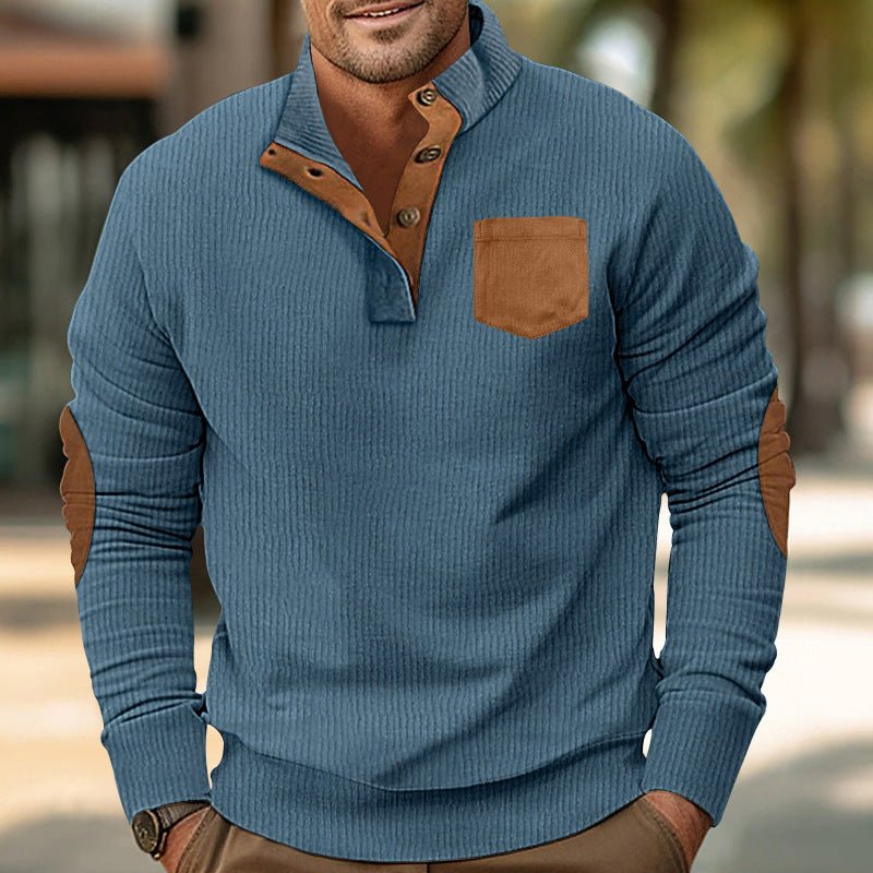 Patch Pocket Jacket Stand Collar Long Sleeve Corduroy Multicolor Hoodie - SNMShop