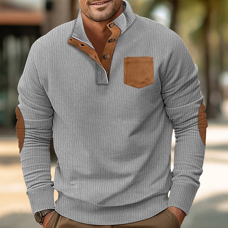 Patch Pocket Jacket Stand Collar Long Sleeve Corduroy Multicolor Hoodie - SNMShop