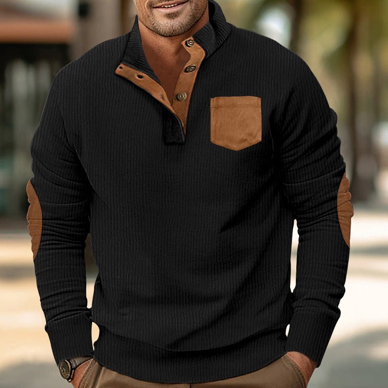 Patch Pocket Jacket Stand Collar Long Sleeve Corduroy Multicolor Hoodie - SNMShop