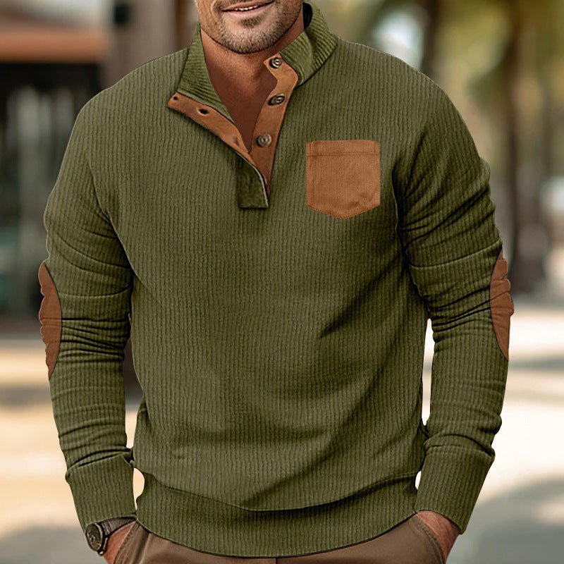 Patch Pocket Jacket Stand Collar Long Sleeve Corduroy Multicolor Hoodie - SNMShop