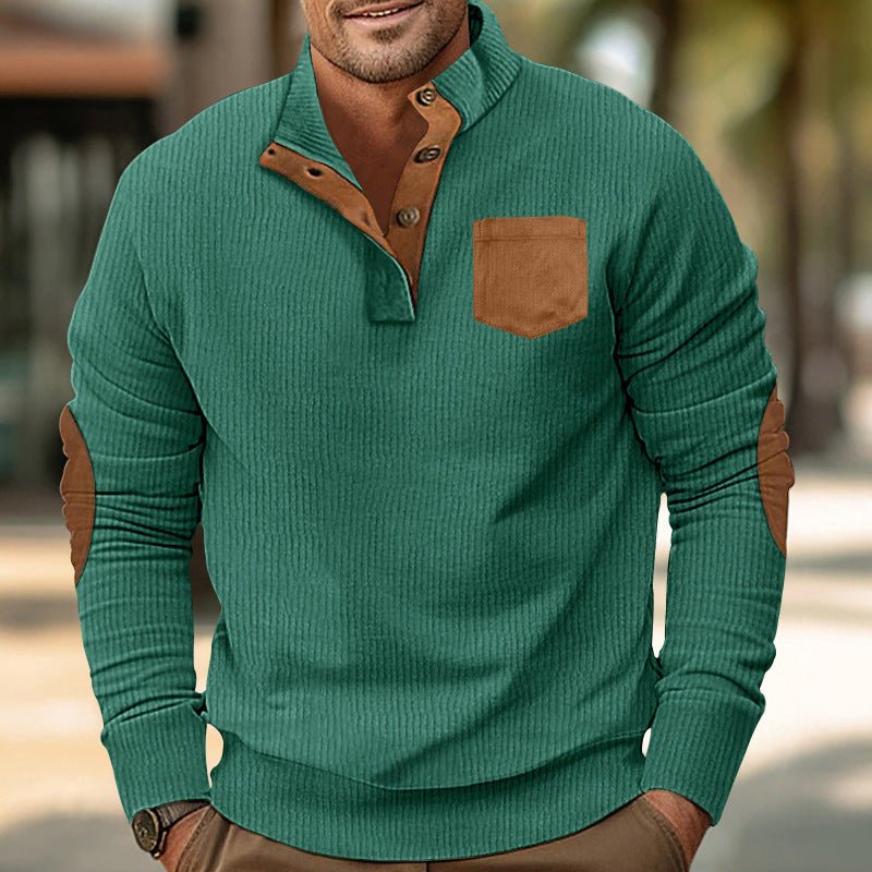 Patch Pocket Jacket Stand Collar Long Sleeve Corduroy Multicolor Hoodie - SNMShop