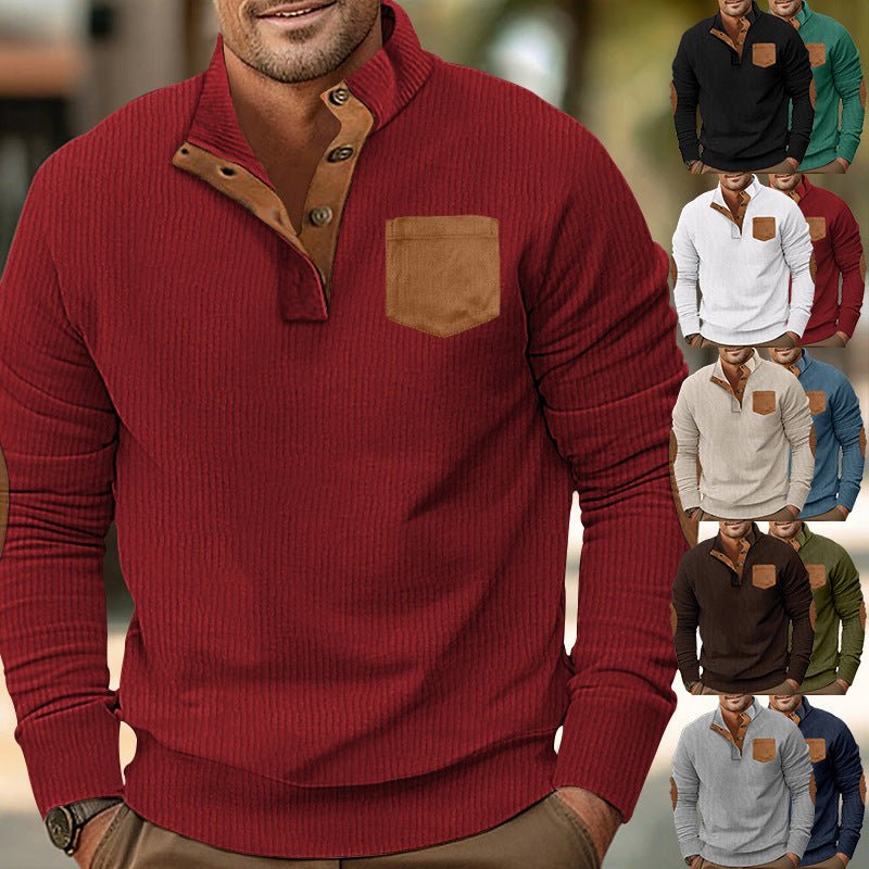 Patch Pocket Jacket Stand Collar Long Sleeve Corduroy Multicolor Hoodie - SNMShop