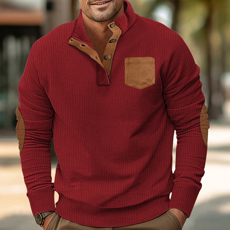 Patch Pocket Jacket Stand Collar Long Sleeve Corduroy Multicolor Hoodie - SNMShop