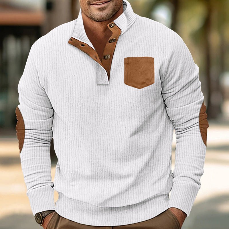 Patch Pocket Jacket Stand Collar Long Sleeve Corduroy Multicolor Hoodie - SNMShop