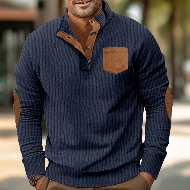 Patch Pocket Jacket Stand Collar Long Sleeve Corduroy Multicolor Hoodie - SNMShop