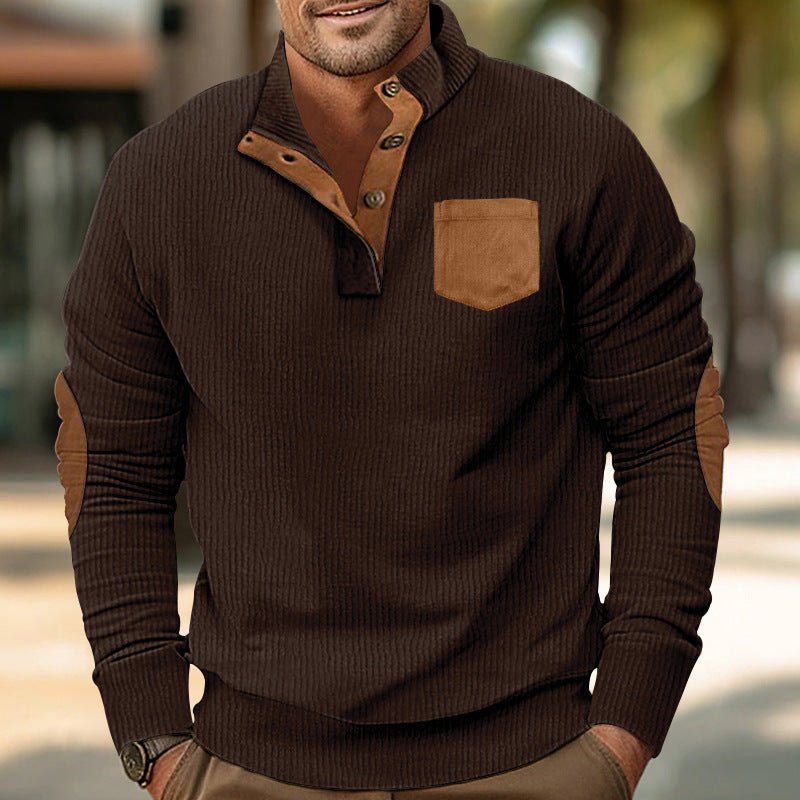 Patch Pocket Jacket Stand Collar Long Sleeve Corduroy Multicolor Hoodie - SNMShop