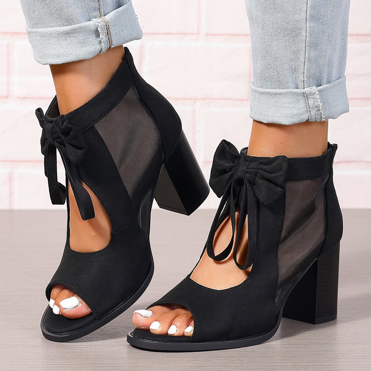 Platform Chunky High Heels Women's Sandals Bow Decoration Open Toe - SNMShop