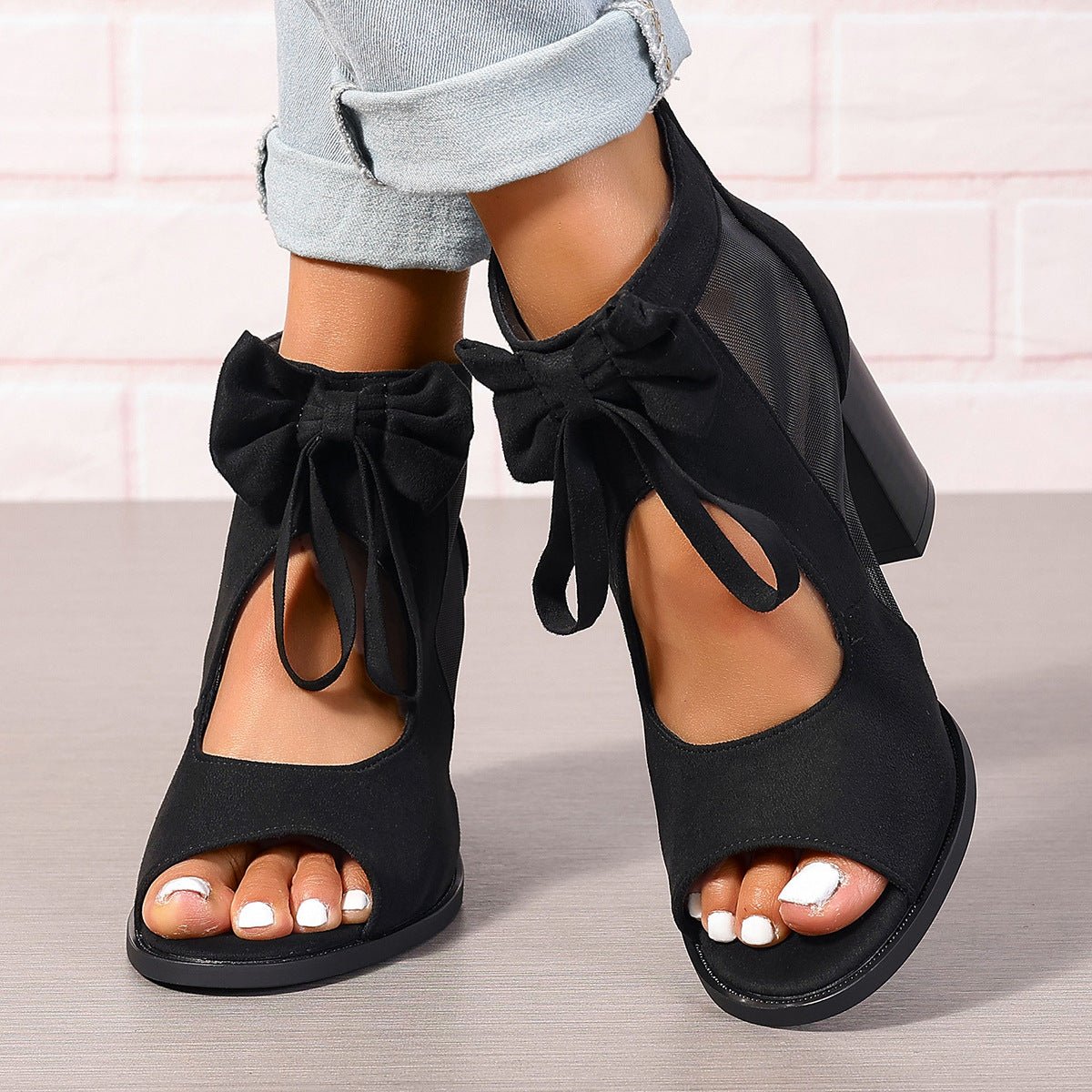Platform Chunky High Heels Women's Sandals Bow Decoration Open Toe - SNMShop