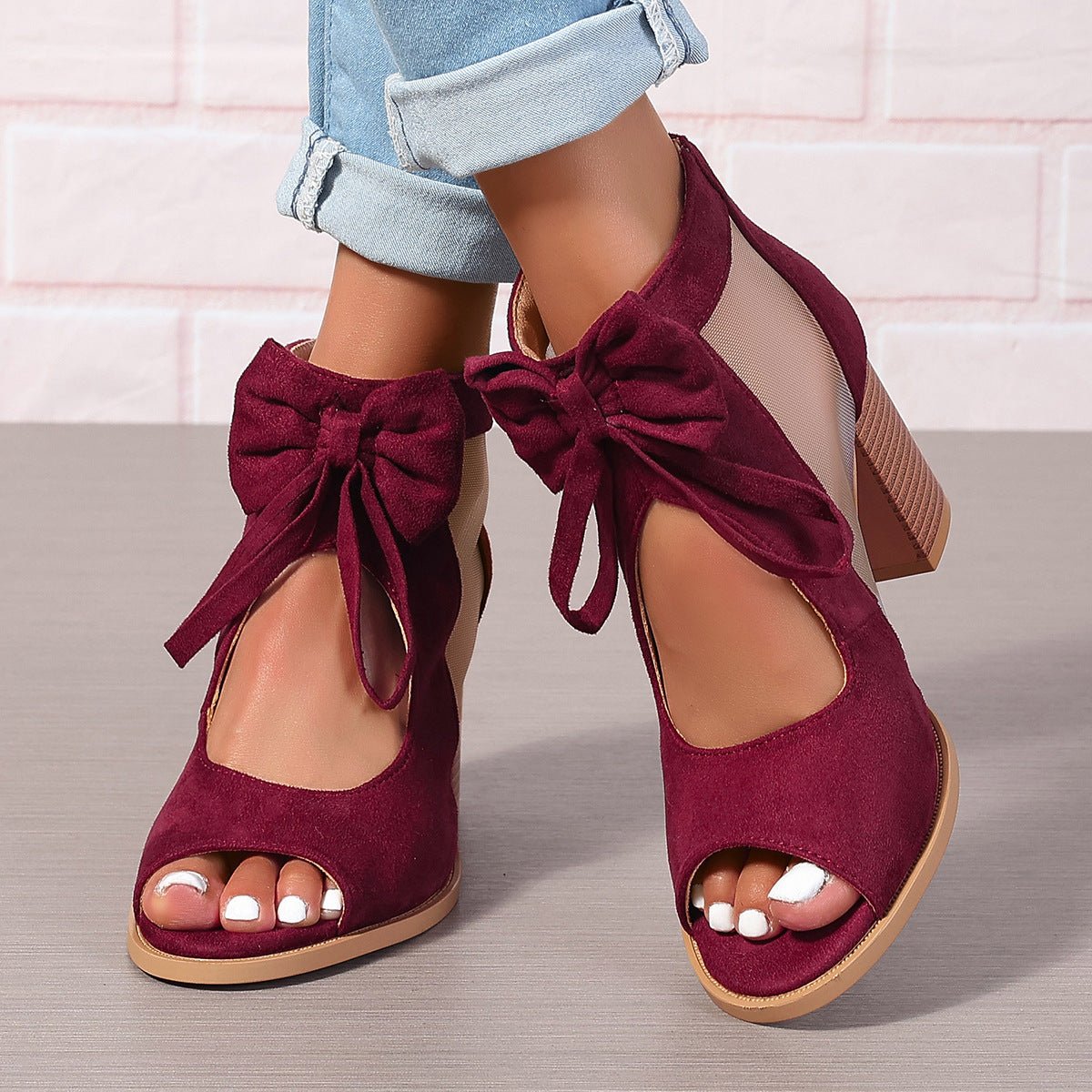Platform Chunky High Heels Women's Sandals Bow Decoration Open Toe - SNMShop