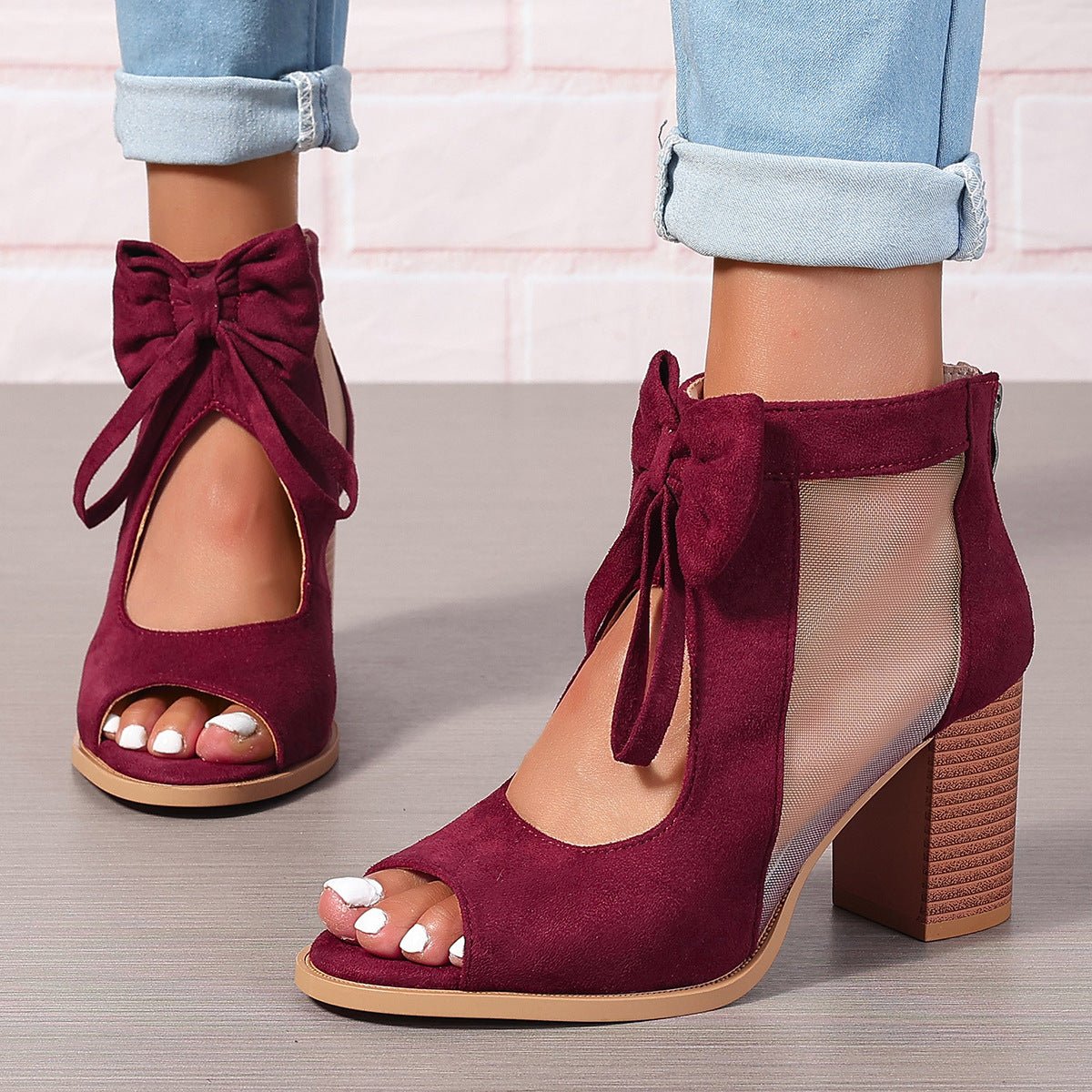 Platform Chunky High Heels Women's Sandals Bow Decoration Open Toe - SNMShop