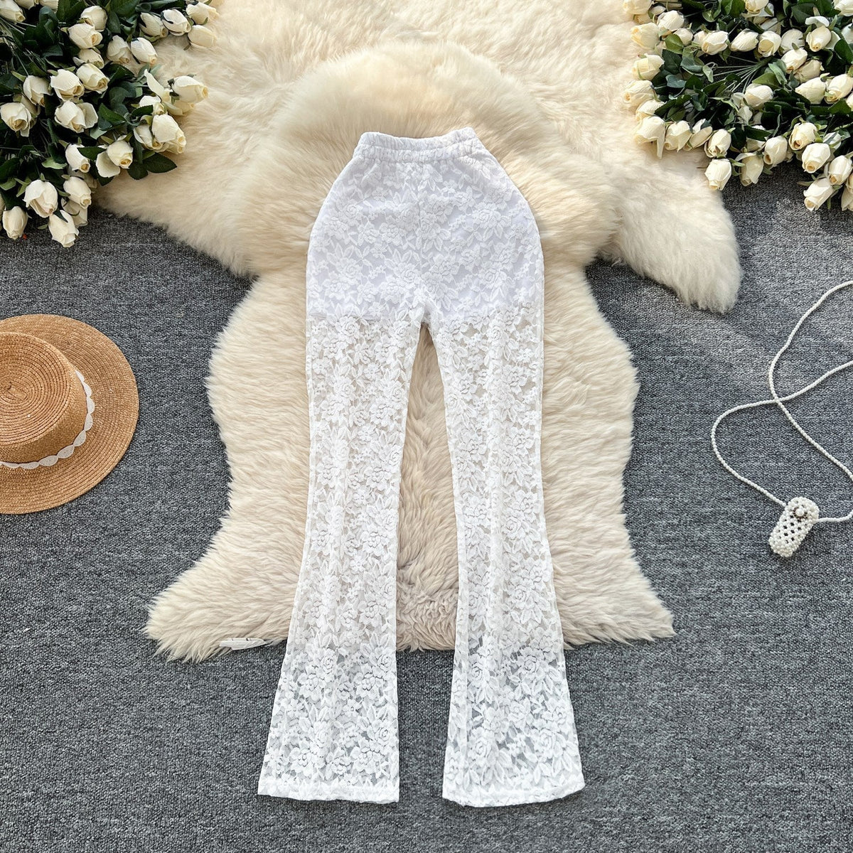 Pure And Alluring Versatile Thin Sheer Lace Pants Casual And Tight-fit - SNMShop