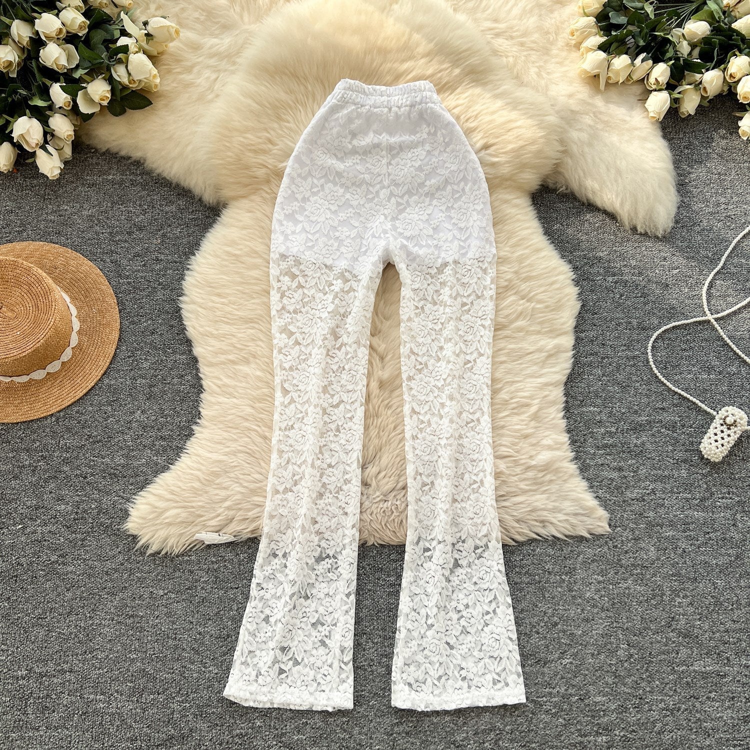 Pure And Alluring Versatile Thin Sheer Lace Pants Casual And Tight-fit - SNMShop
