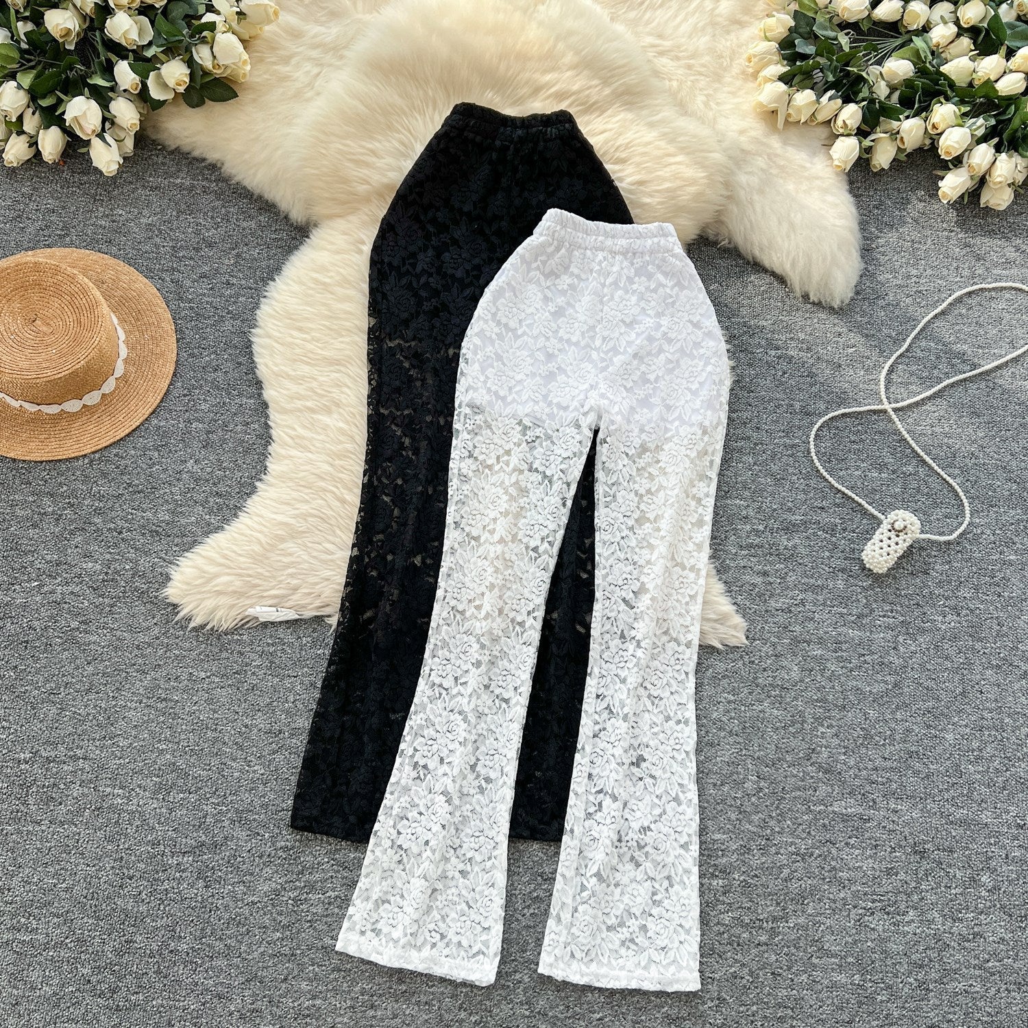 Pure And Alluring Versatile Thin Sheer Lace Pants Casual And Tight-fit - SNMShop